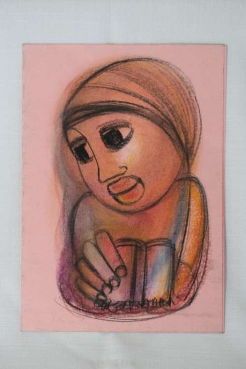 An amazing original unframed "Godfrey Ndaba" expressionism mixed media drawing - Reading
