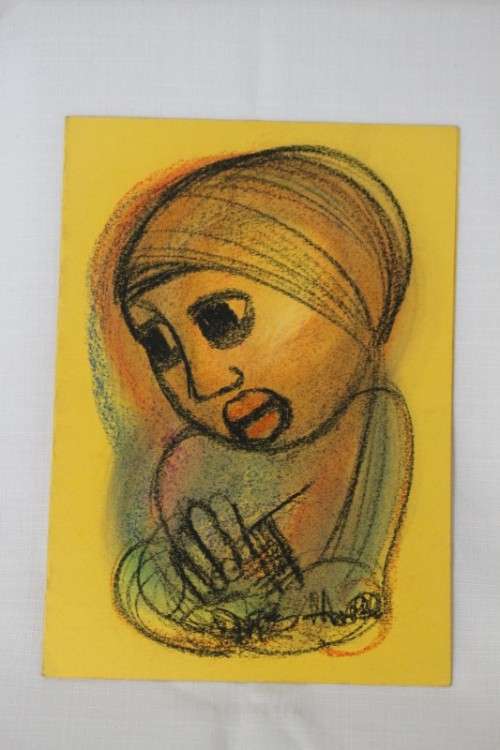 A fantastic original unframed "Godfrey Ndaba" expressionism mixed media drawing - African Hand Piano