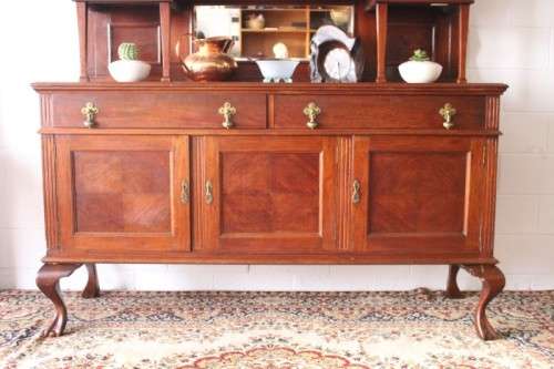 A spectacular antique Victorian honeyed-oak lead-glass door hutch buffet/ side server cabinet