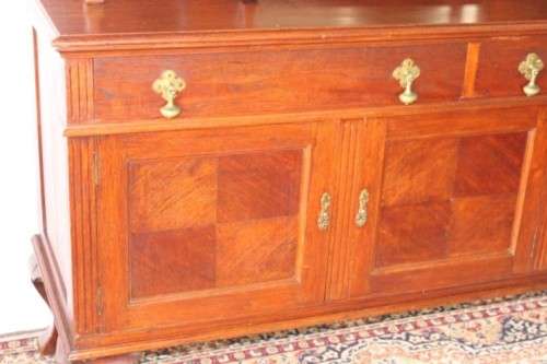 A spectacular antique Victorian honeyed-oak lead-glass door hutch buffet/ side server cabinet