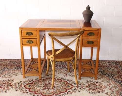 An ultra-rare antique Chinese "Huanghuali four-section desk" with four drawers in Elm and Teak wood