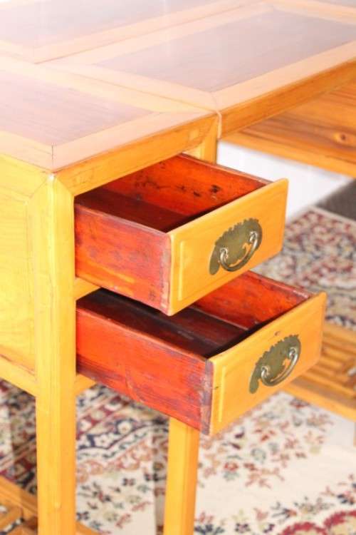 An ultra-rare antique Chinese "Huanghuali four-section desk" with four drawers in Elm and Teak wood