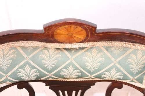 **RS17** Exceptionally rare antique Hepplewhite upholstered elbow-chair w/ marquetry inlay detailing