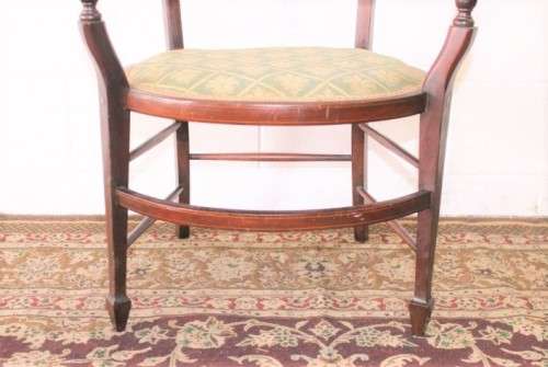 **RS17** Exceptionally rare antique Hepplewhite upholstered elbow-chair w/ marquetry inlay detailing