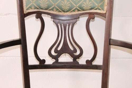 **RS17** Exceptionally rare antique Hepplewhite upholstered elbow-chair w/ marquetry inlay detailing