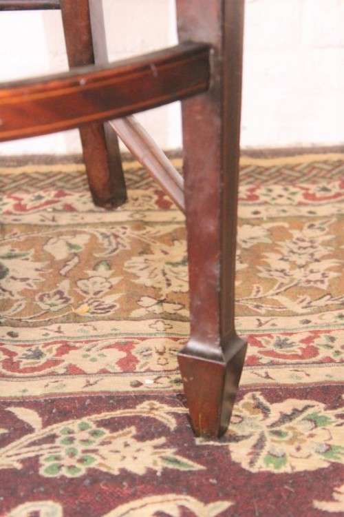 **RS17** Exceptionally rare antique Hepplewhite upholstered elbow-chair w/ marquetry inlay detailing