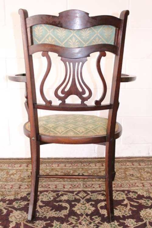 **RS17** Exceptionally rare antique Hepplewhite upholstered elbow-chair w/ marquetry inlay detailing