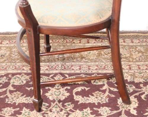 **RS17** Exceptionally rare antique Hepplewhite upholstered elbow-chair w/ marquetry inlay detailing