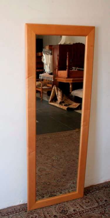 A fabulous modern tall (55cm x 150cm) framed wall mounted Yellow wood mirror