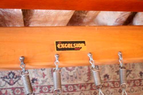 A vintage Excelsior spring base 3/4 (109cm)  bed incl. headboard, footboard & mounting struts.