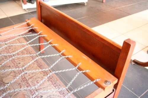 A vintage Excelsior spring base 3/4 (109cm)  bed incl. headboard, footboard & mounting struts.