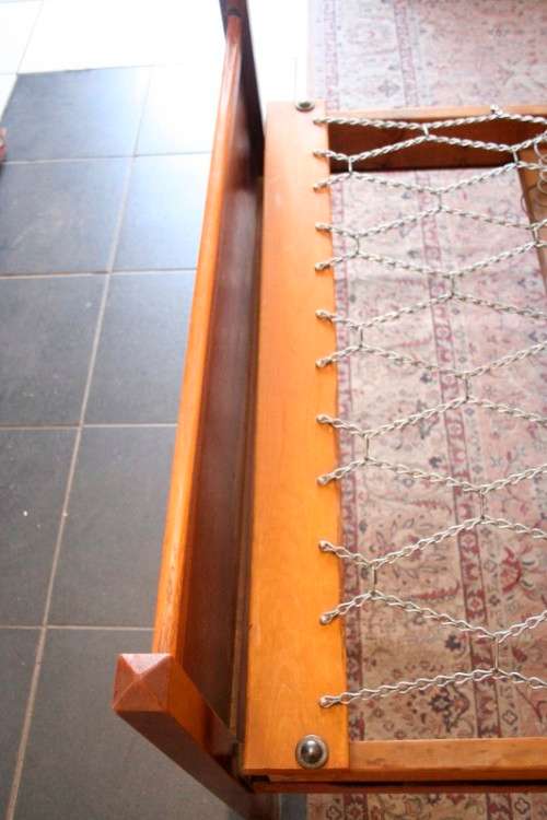 A vintage Excelsior spring base 3/4 (109cm)  bed incl. headboard, footboard & mounting struts.