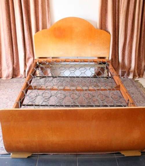 A vintage retro styled double (138cm)  bed incl. spring base, headboard, footboard & mattress