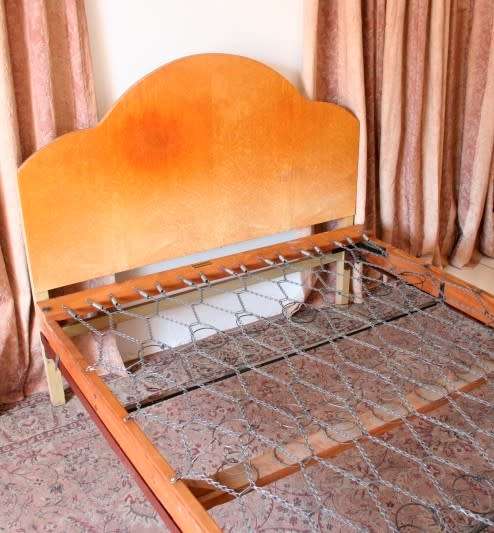 A vintage retro styled double (138cm)  bed incl. spring base, headboard, footboard & mattress