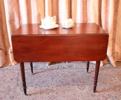 vintage drop leaf occasional table with ornate brass castors and a drawer-Lifespace Sale