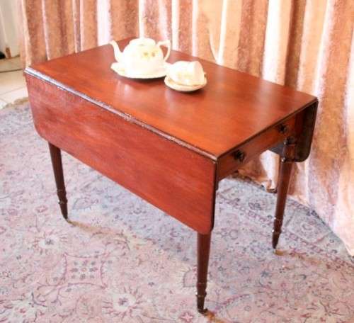 vintage drop leaf occasional table with ornate brass castors and a drawer-Lifespace Sale