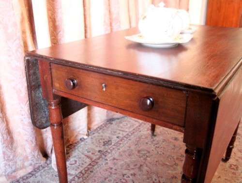 vintage drop leaf occasional table with ornate brass castors and a drawer-Lifespace Sale