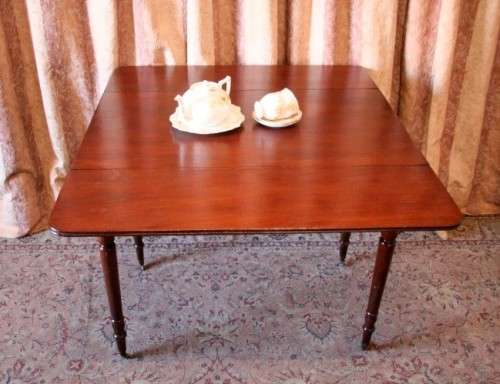 vintage drop leaf occasional table with ornate brass castors and a drawer-Lifespace Sale