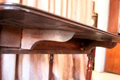 vintage drop leaf occasional table with ornate brass castors and a drawer-Lifespace Sale