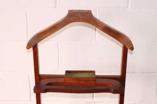 An awesome tall vintage Pakistani solid Teak dumb valet clothing stand w/ cuff-link box & shoe rack