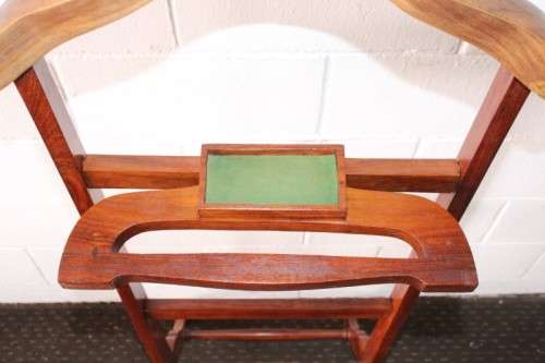 An awesome tall vintage Pakistani solid Teak dumb valet clothing stand w/ cuff-link box & shoe rack