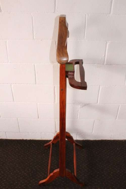 An awesome tall vintage Pakistani solid Teak dumb valet clothing stand w/ cuff-link box & shoe rack