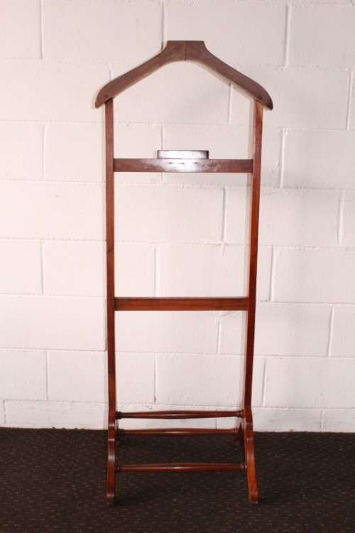 An awesome tall vintage Pakistani solid Teak dumb valet clothing stand w/ cuff-link box & shoe rack