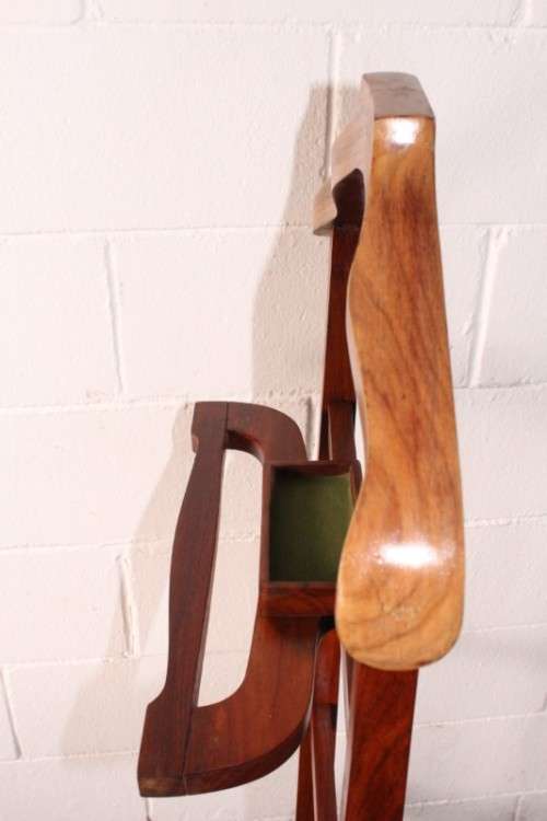 An awesome tall vintage Pakistani solid Teak dumb valet clothing stand w/ cuff-link box & shoe rack