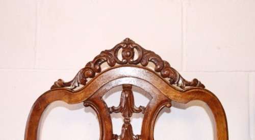 **RS17** 6x stylish Queen Anne dining chairs w/ beautiful carved backrests and brocade fabric seats