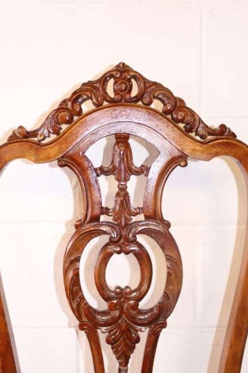 **RS17** 6x stylish Queen Anne dining chairs w/ beautiful carved backrests and brocade fabric seats