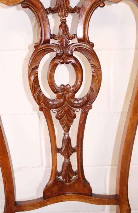 **RS17** 6x stylish Queen Anne dining chairs w/ beautiful carved backrests and brocade fabric seats