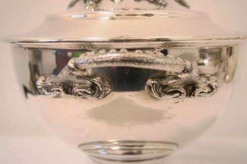 An exquisite vintage "Seranco" silver plated tureen with a slotted lid and beautiful ornate handles