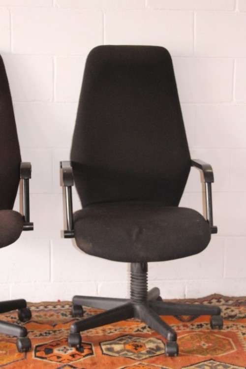 **RS17** 2x mobile high-back office/ desk chairs; one is black the other is brown - one bid for both