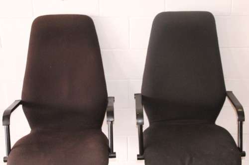 **RS17** 2x mobile high-back office/ desk chairs; one is black the other is brown - one bid for both