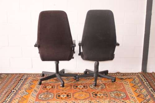 **RS17** 2x mobile high-back office/ desk chairs; one is black the other is brown - one bid for both
