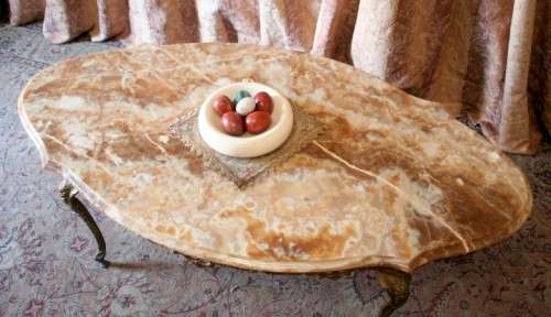 A superb solid brass and marble top oval coffee table. - stunning in formal lounges, entrances!!