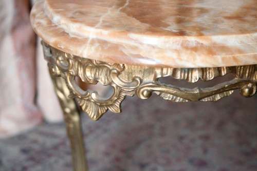 A superb solid brass and marble top oval coffee table. - stunning in formal lounges, entrances!!