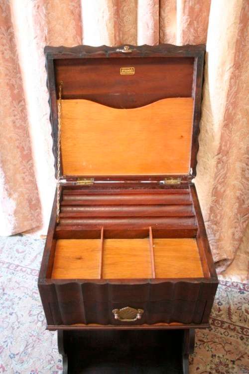 A spectacular and beautifully made vintage Imbuia "Mc Namees" jewellery stand with a drawer.