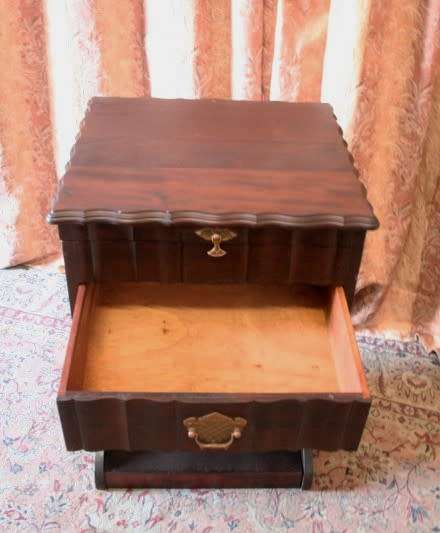 A spectacular and beautifully made vintage Imbuia "Mc Namees" jewellery stand with a drawer.