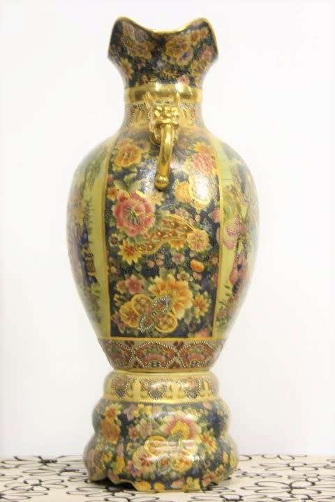 A spectacular and beautifully decorated Japanese Satsuma vase with gold gilt dragon-head handles