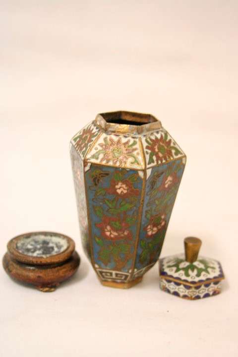 A hand painted solid brass urn vase with colourful floral detailing-Lifespace Sale