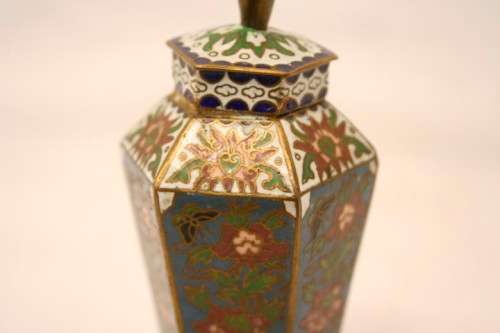 A hand painted solid brass urn vase with colourful floral detailing-Lifespace Sale