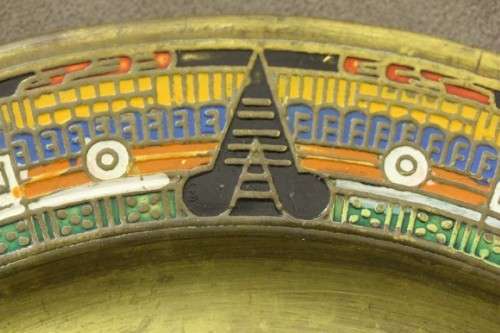 An awesome Mexican solid brass "Aztec/ Mayan" calendar display plate with enamelled detailing