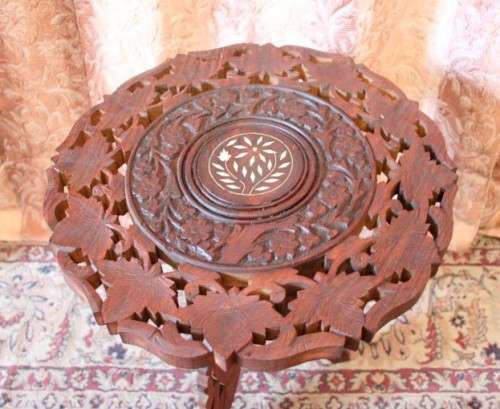 A superb vintage Indian hand carved side table with inlay work in wonderful condition-Lifespace Sale