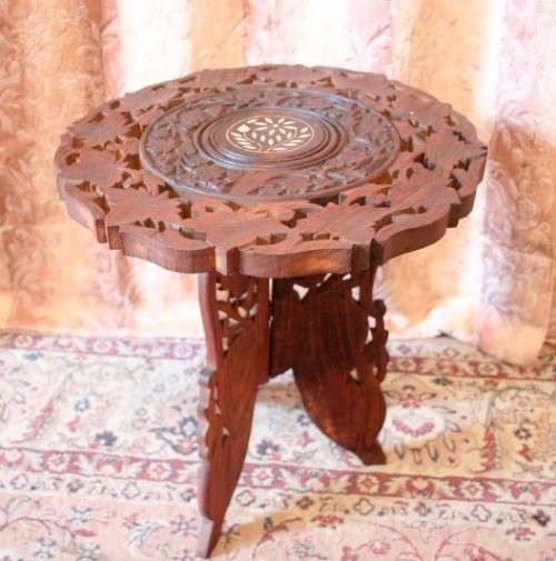 A superb vintage Indian hand carved side table with inlay work in wonderful condition-Lifespace Sale
