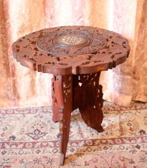 A superb vintage Indian hand carved side table with inlay work in wonderful condition-Lifespace Sale