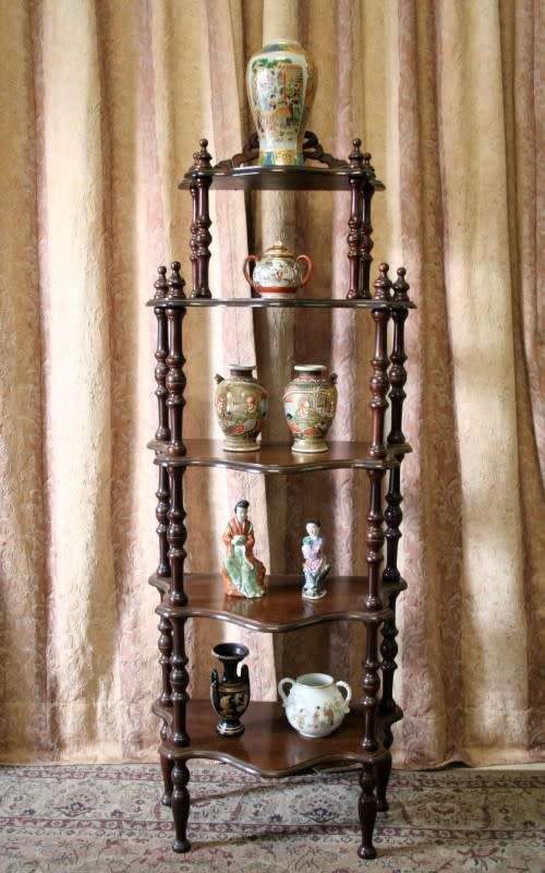 A gorgeous tall vintage five-tier Imbuia "Whatnot" display shelf  - perfect for that empty corner