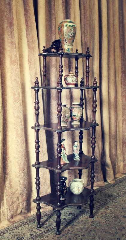 A gorgeous tall vintage five-tier Imbuia "Whatnot" display shelf  - perfect for that empty corner