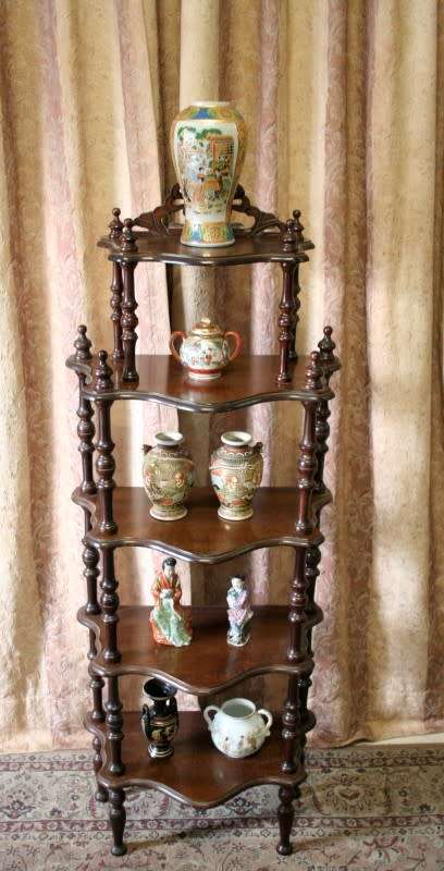 A gorgeous tall vintage five-tier Imbuia "Whatnot" display shelf  - perfect for that empty corner