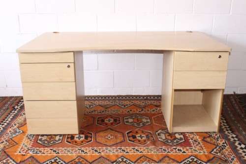 A larger 7-drawer cedar-colour desk with cable holes and a stationary top-drawer tray-Lifespace Sale